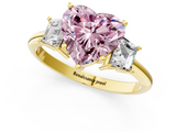 Yellow gold Fancy Pink Heart  Diamond Three-Stone Ring with Trapezoid Side Stones and Prong Setting_18