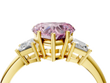 Yellow gold Fancy Pink Heart  Diamond Three-Stone Ring with Trapezoid Side Stones and Prong Setting_21