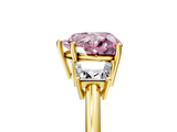 Yellow gold Fancy Pink Heart  Diamond Three-Stone Ring with Trapezoid Side Stones and Prong Setting_22