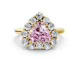 Yellow gold Fancy Pink Heart  Halo Cluster Diamond Engagement Ring with Prong Setting and Polished Band_63