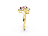 Yellow gold Fancy Pink Heart  Halo Cluster Diamond Engagement Ring with Prong Setting and Polished Band_65