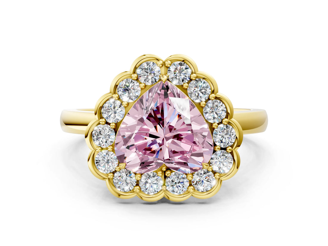 Yellow gold Fancy Pink Heart  Halo Cluster Diamond Engagement Ring with Solitaire Band and Prong Setting_49
