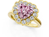 Yellow gold Fancy Pink Heart  Halo Cluster Diamond Engagement Ring with Solitaire Band and Prong Setting_50
