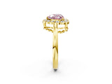 Yellow gold Fancy Pink Heart  Halo Cluster Diamond Engagement Ring with Solitaire Band and Prong Setting_51