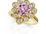 Yellow gold Fancy Pink Heart  Halo Diamond Cluster Engagement Ring with Milgrain Bezel Setting and Solitaire Band_27