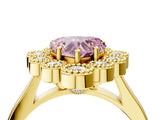 Yellow gold Fancy Pink Heart  Halo Diamond Cluster Engagement Ring with Milgrain Bezel Setting and Solitaire Band_30