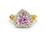 Yellow gold Fancy Pink Heart  Halo Diamond Engagement Ring with Filigree Band and Four-Prong Setting_81
