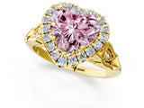 Yellow gold Fancy Pink Heart  Halo Diamond Engagement Ring with Filigree Band and Four-Prong Setting_82