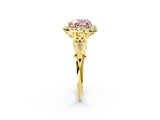 Yellow gold Fancy Pink Heart  Halo Diamond Engagement Ring with Filigree Band and Four-Prong Setting_83