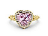 Yellow gold Fancy Pink Heart  Halo Diamond Engagement Ring with Intricate Filigree Band and Four-Prong Setting_37