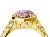 Yellow gold Fancy Pink Heart  Halo Diamond Engagement Ring with Intricate Filigree Band and Four-Prong Setting_41