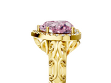 Yellow gold Fancy Pink Heart  Halo Diamond Engagement Ring with Intricate Filigree Band and Four-Prong Setting_42