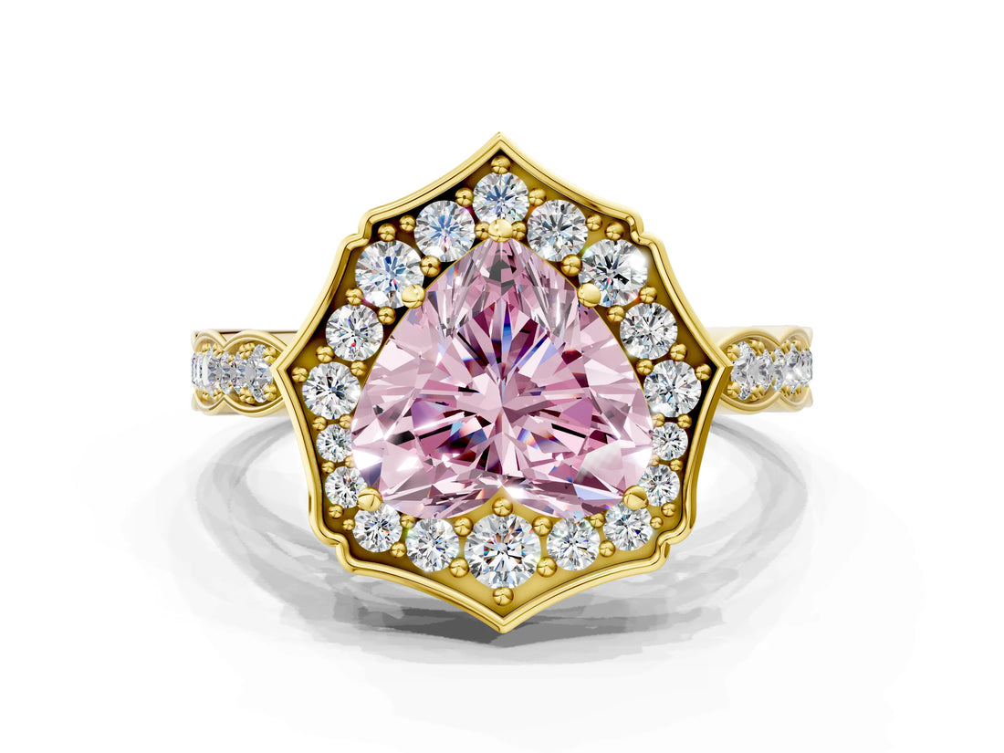 Yellow gold Fancy Pink Heart  Halo Diamond Engagement Ring with Milgrain Band and Four-Prong Setting_37