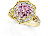 Yellow gold Fancy Pink Heart  Halo Diamond Engagement Ring with Milgrain Band and Four-Prong Setting_38