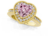 Yellow gold Fancy Pink Heart  Halo Diamond Engagement Ring with Milgrain Pave Band and Four-Prong Setting_16