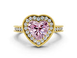 Yellow gold Fancy Pink Heart  Halo Diamond Engagement Ring with Milgrain Pave Band and Four-Prong Setting_57