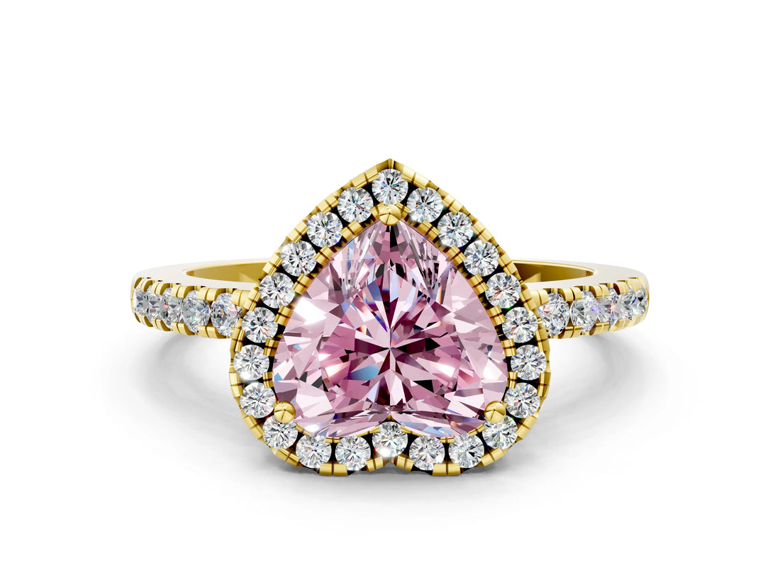 Yellow gold Fancy Pink Heart  Halo Diamond Engagement Ring with Pavé Band and Four-Prong Setting_95