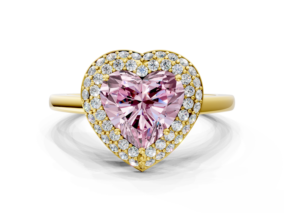 Yellow gold Fancy Pink Heart  Halo Diamond Engagement Ring with Solitaire Band and Four-Prong Setting_20