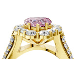 Yellow gold Fancy Pink Heart  Halo Diamond Engagement Ring with Split Shank and Prong Setting_70