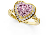 Yellow gold Fancy Pink Heart  Halo Diamond Engagement Ring with Twisted Band and Four-Prong Setting 1