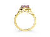 Yellow gold Fancy Pink Heart  Halo Diamond Engagement Ring with Twisted Band and Four-Prong Setting 3
