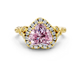 Yellow gold Fancy Pink Heart  Halo Diamond Engagement Ring with Vintage-Inspired Band and Four-Prong Setting_3