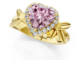 Yellow gold Fancy Pink Heart  Halo Diamond Floral Band with Four-Prong Setting_44