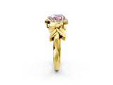 Yellow gold Fancy Pink Heart  Halo Diamond Floral Band with Four-Prong Setting_45