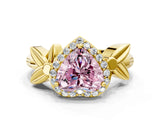 Yellow gold Fancy Pink Heart  Halo Diamond Floral Band with Four-Prong Setting_55