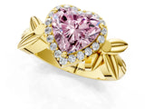 Yellow gold Fancy Pink Heart  Halo Diamond Floral Band with Four-Prong Setting_56