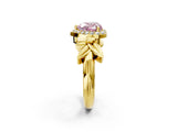 Yellow gold Fancy Pink Heart  Halo Diamond Floral Band with Four-Prong Setting_57