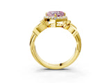 Yellow gold Fancy Pink Heart  Halo Diamond Floral Band with Four-Prong Setting_58