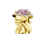 Yellow gold Fancy Pink Heart  Halo Diamond Floral Band with Four-Prong Setting_60