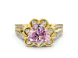 Yellow gold Fancy Pink Heart  Halo Diamond Floral Split Shank Engagement Ring 1