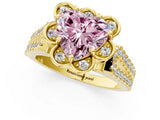 Yellow gold Fancy Pink Heart  Halo Diamond Floral Split Shank Engagement Ring 2