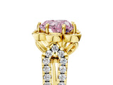 Yellow gold Fancy Pink Heart  Halo Diamond Floral Split Shank Engagement Ring