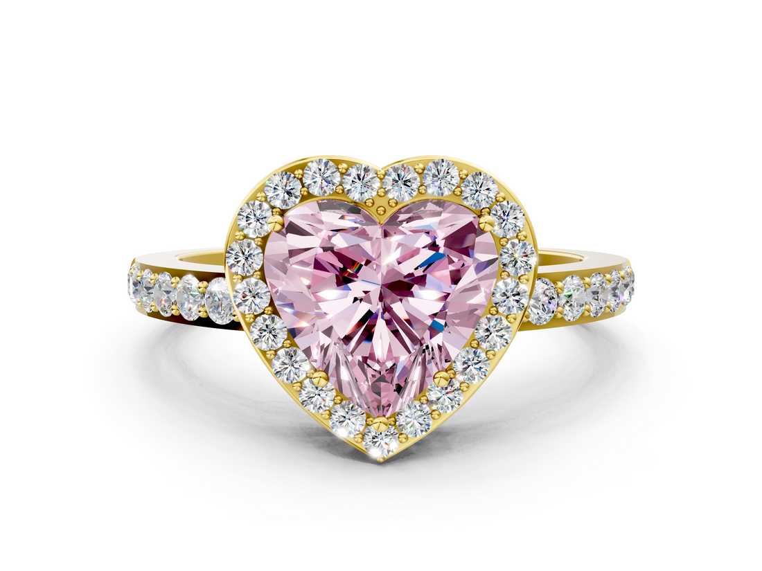 Yellow gold Fancy Pink Heart  Halo Diamond Pavé Band Ring with Prong Setting_20