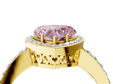 Yellow gold Fancy Pink Heart  Halo Diamond Pavé Band Ring with Prong Setting_24