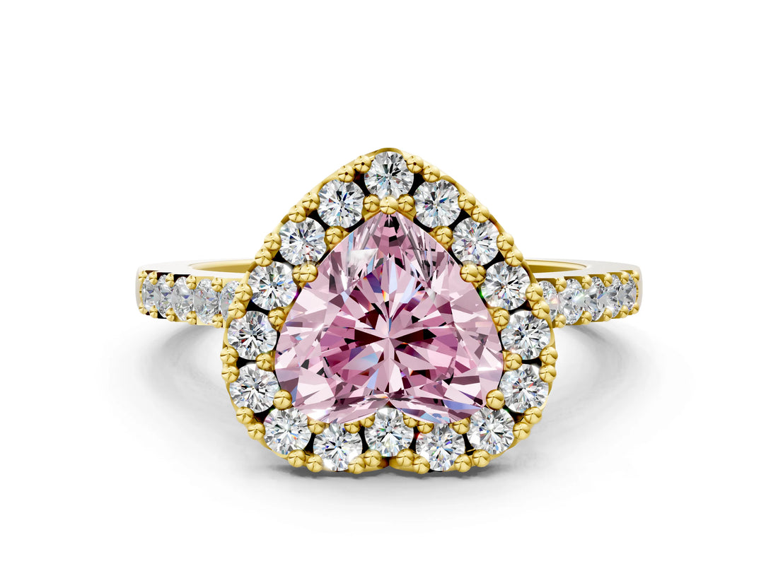 Yellow gold Fancy Pink Heart  Halo Diamond Pavé Solitaire Ring_93