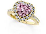 Yellow gold Fancy Pink Heart  Halo Diamond Pavé Solitaire Ring_94