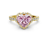 Yellow gold Fancy Pink Heart  Halo Diamond Pave Band Ring with Four-Prong Setting_15