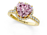 Yellow gold Fancy Pink Heart  Halo Diamond Pave Band Ring with Four-Prong Setting_16