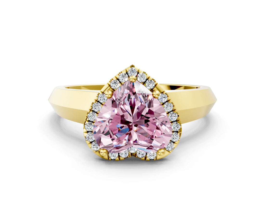 Yellow gold Fancy Pink Heart  Halo Diamond Ring with Cathedral Band and Four-Prong Setting_49
