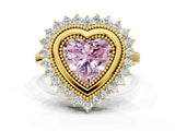 Yellow gold Fancy Pink Heart  Halo Diamond Ring with Milgrain Edge and Round Prong Setting_25