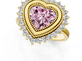 Yellow gold Fancy Pink Heart  Halo Diamond Ring with Milgrain Edge and Round Prong Setting_26