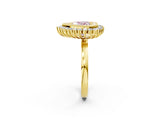 Yellow gold Fancy Pink Heart  Halo Diamond Ring with Milgrain Edge and Round Prong Setting_27