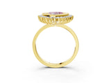 Yellow gold Fancy Pink Heart  Halo Diamond Ring with Milgrain Edge and Round Prong Setting_28