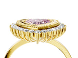 Yellow gold Fancy Pink Heart  Halo Diamond Ring with Milgrain Edge and Round Prong Setting_29
