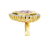 Yellow gold Fancy Pink Heart  Halo Diamond Ring with Milgrain Edge and Round Prong Setting_30