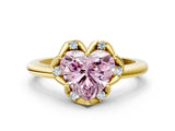 Yellow gold Fancy Pink Heart  Halo Diamond Ring with Round Cluster Setting, Solitaire Band, and Four-Prong Setting_49